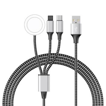 USB+Type C拖一二三數據線無線充電器適用蘋果iPhone14手錶iwatch1/2/3/4/5/6/7/8/9安卓四合一充電線