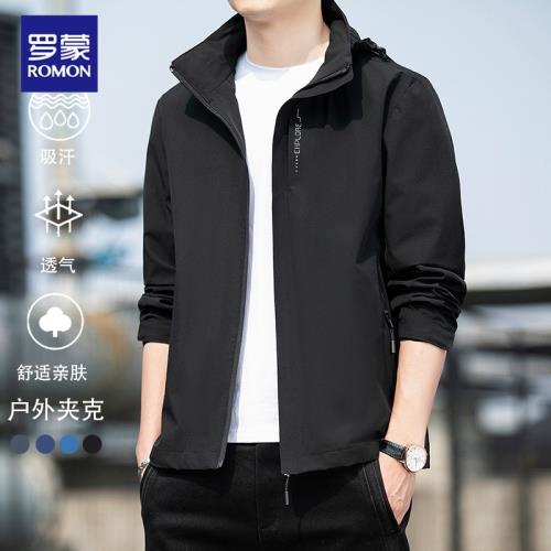 羅蒙男士沖鋒衣2025春季戶外防風防水可脫卸帽休閑外套登山服夾克