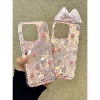 ins小清新粉色碎花蝴蝶結適用iPhone16手機殼蘋果16promax新款15/15pro全包13/14網紅14pm女12時尚14pro防摔