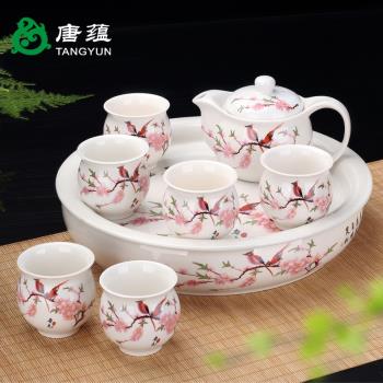 雙層隔熱陶瓷茶具套裝家用功夫防燙茶具大號茶盤茶壺茶杯青花白瓷