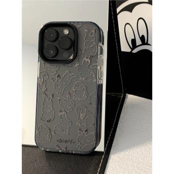 韓國暗黑系兔子適用於蘋果16promax手機殼iPhone16個性16pro創意小眾15潮牌12情侶x高階感14黑色防摔邊保護殼