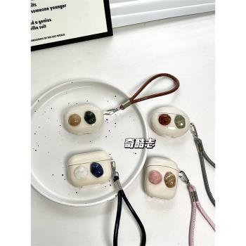 奶咖色立體小眾ins幾何石適用聯想LP2PRO藍芽保護套ea110簡約棕綠色寶石lp5pro無線耳機套LP3pro美拉德棕軟殼