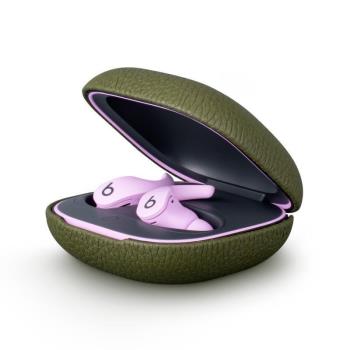 Beats Fit Pro藍牙耳機保護套橙色荔枝真皮防撞保護殼無線充電