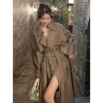 中長款風衣外套女開春翻領氣質收腰顯瘦今年流行設計感雙排扣大衣