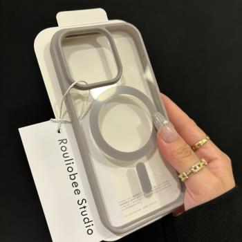 膚感磁吸鈦金灰適用iphone16PROMAX手機殼簡約15promax透明14防摔15無線充電magsafe情侶11車載12/XRmax男女