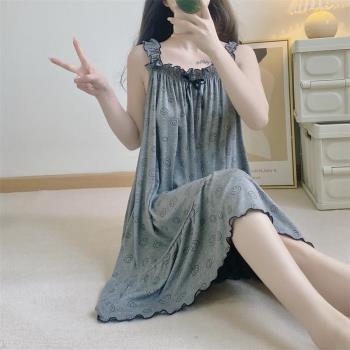 胖mm2-300斤大碼笑臉背心薄款睡裙女中長款吊帶寬松涼爽透氣ins潮
