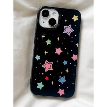 ins風小星星適用蘋果12/13/14proMax亮黑手機殼軟iPhone11/15可愛