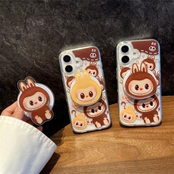 愛珀客 呆萌可愛卡通拉布布磁吸支架適用於iPhone16蘋果15promax手機殼透明防摔13/14保護套16pro/15情侶款韓