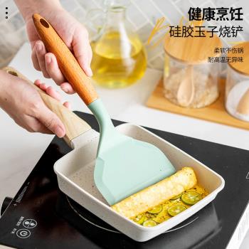 木柄矽膠鍋鏟玉子燒煎鏟不粘鍋矽膠寬口煎鏟家用耐高溫廚房矽膠
