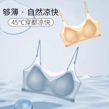夏季網紗超薄無痕冰絲抹胸內衣女小胸聚攏無鋼圈文胸罩背心細肩帶