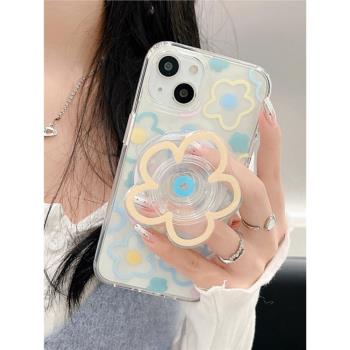 ins風彩色花朵少女心適用蘋果15手機殼磁吸支架iPhone14promax新款15ProMax簡約透明12女13pro防摔11矽膠全包