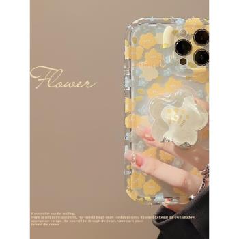 碎花殼適用iphone13蘋果15promax手機殼11流沙支架12透明14小清新泡泡瑪特手機套蘋果casetify