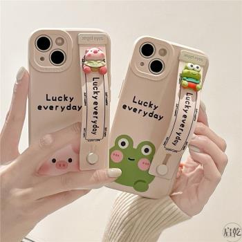 立體青蛙小豬三星s23/S22Ultra手機殼s21/s20/s10+腕帶殼note20/10/9可愛A52/a53卡通情侶S8套女小眾矽膠適用