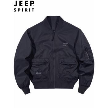 JEEP飛行員夾克男外套春秋款空軍飛行服多口袋美式棒球領工裝茄克