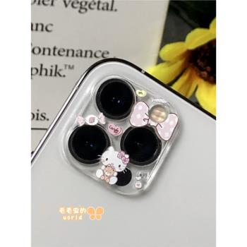 kitty適用蘋果13透明鋼化玻璃鏡頭膜iPhone14/15/16pro/max動漫全包一體手機後攝像頭貼12美樂蒂可愛卡通