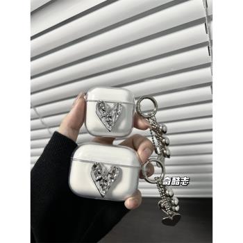 簡約冷淡風適用於漫步者X3 Pro少女心個性藍芽充電倉保護套高階感無線耳機套銀色愛心透明防摔軟殼