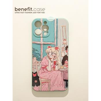 benefit復古卡通美少女戰士適用於iphone16promax蘋果15PRO手機殼13新款14套12創意11全包xsmax矽膠xr防摔8p7
