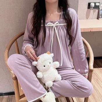 睡衣女春秋純棉2023年新款純色長袖網紅爆款ins風可愛學生家居服