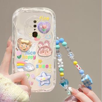 適用oppoa9手機殼女生a9x新款OPPO創意PCAM10網紅A9 2020可愛手鏈防摔保護套立體塗鴉公仔