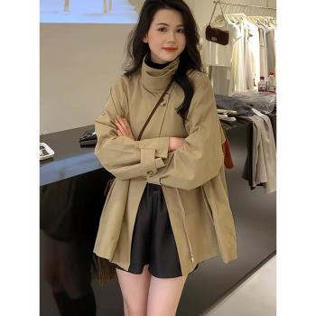 韓版休閑風衣外套女2024新款春秋小個子氣質高階感寬松斗篷大衣
