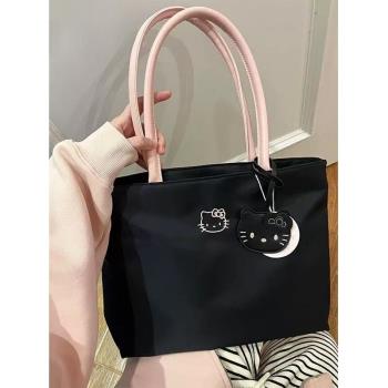 kitty通勤小眾刺繡百搭托特休閑ins單肩包甜美大容量簡約尼龍學生