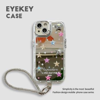 eyekey 高階感閃鉆鏡面五角星適用蘋果16promax手機殼iphone13新款12水鉆鏡頭11女15promax帶鏈條14pro手機套