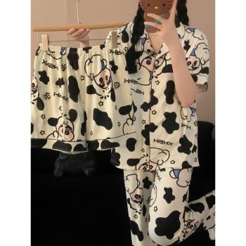 日系ins卡通蠟筆小新睡衣女三件套短袖純棉夏季家居服可外穿春秋