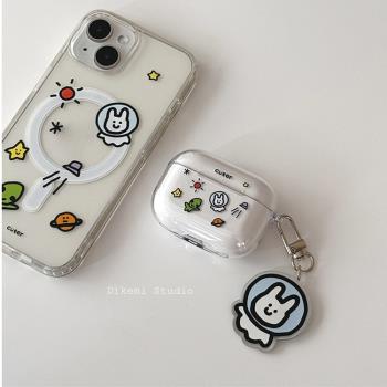 韓國ins小眾可愛宇航員外星人無線藍牙耳機套軟殼適用蘋果airpods 4/3/2代耳機保護套airpods pro2透明矽膠