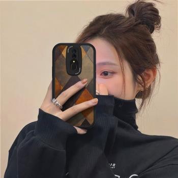 適用OPPOA9手機殼復古做舊菱格OPPOK12新款ins風K11/K10/K9鏡頭全包A5/A7套A11S女高級感K7軟矽膠X防摔PRO