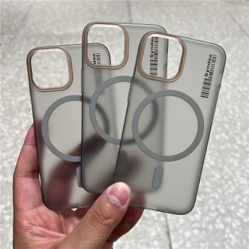 條碼高階原灰色磨砂防指紋MagSafe磁吸無線充電適用iPhone13mini迷你手機殼蘋果12mini全包硬殼透明超薄男女