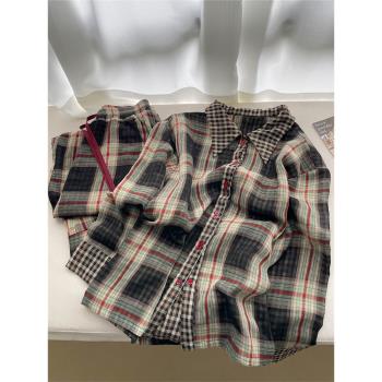 Sin Glee 韓系高階感撞色格紋長袖睡衣女秋季新款大碼家居服套裝