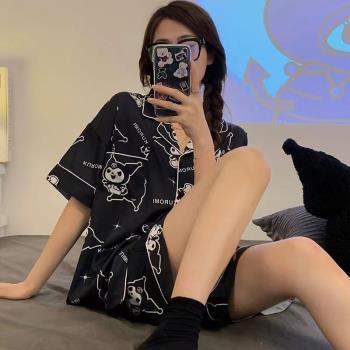 夏季新款冰絲睡衣女夏天卡通可外穿短袖涼感模擬絲綢家居服套裝
