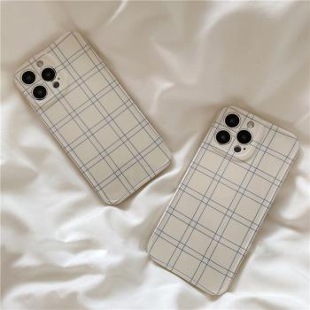 白色格子iPhone13/11ProMax蘋果12手機殼X/XR矽膠15pro全包16promax防摔87plus軟殼14女6