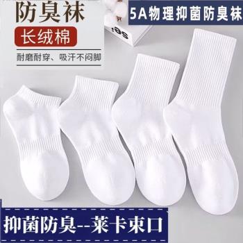 5A抗菌防臭長絨棉襪白色中筒襪子女四季款吸汗男女同款運動短船襪