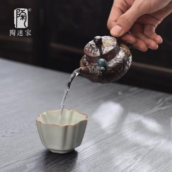 陶迷茶杯開片汝窯可養主人杯青花陶瓷品茗杯復古單杯茶碗功夫茶具
