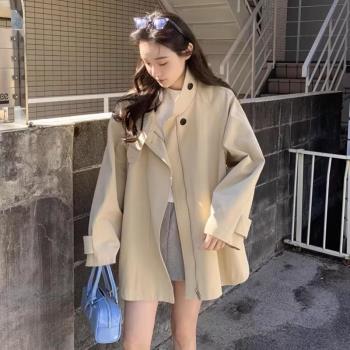 韓國chic秋季新款復古英倫風立領設計感小眾寬松長袖風衣外套女