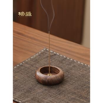 榜盛北美胡桃木迷你小香插家用室內沉香檀香爐木質香座多孔線香爐