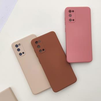 S22卡其焦糖色S20FE直邊適用三星S21 Ultra手機殼S9/S8矽膠潮S10+男s23液態矽膠軟殼女款全包防摔保護套純色