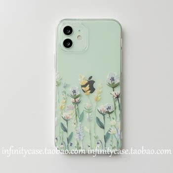 ins風水粉花朵適用iPhone15蘋果12PROMAX/16PROMAX/13/14PLUS手機殼透明