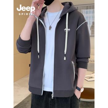 JEEP吉普外套男秋季潮流寬松連帽開衫衛衣春秋款男裝休閑運動衣服