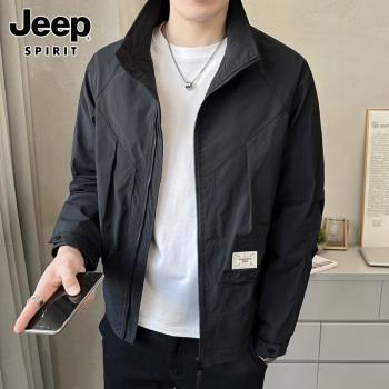 JEEP SPIRIT男士休閑外套春秋季2025潮流痞帥立領工裝上衣夾克男