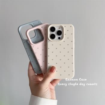 韓國ins莫蘭迪色系滿屏小愛心適用iPhone16蘋果15promax手機殼14pro少女13promax全包防摔12磨砂保護套15軟殼
