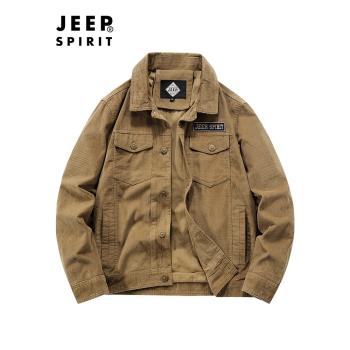 JEEP吉普燈芯絨外套男士短款中年春秋純棉夾克衫翻領復古休閑上衣