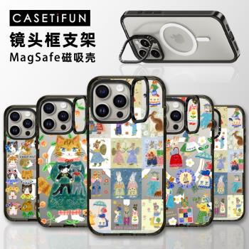 MagSafe鏡頭框支架Aiko Fukawa田園貓咪兔子磁吸手機殼適用iPhone16Pro蘋果15ProMax亞克力14女13防摔保護套