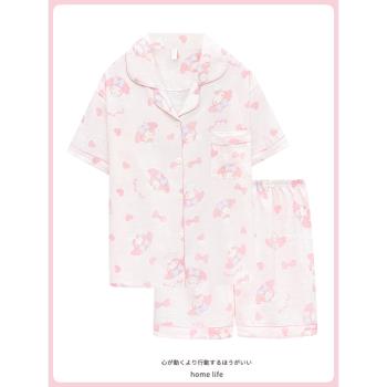 美樂蒂睡衣女夏季薄款梳織雲朵棉短袖女學生可愛卡通家居服夏天新