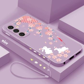 適用三星a55手機殼新款GalaxyA55卡通液態矽膠軟殼男女生Samsung鏡頭全包防摔保護套5G個性創意可愛外殼兔兔9