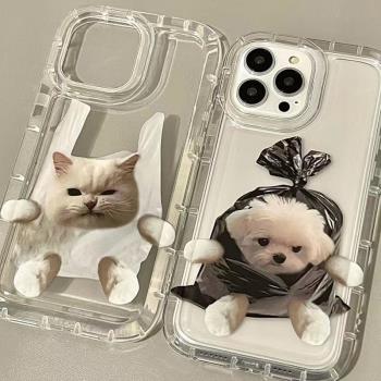 情侶適用蘋果11手機殼iphone 15貓狗12proMAX塑料袋XR透明空壓se2新品87plus搞怪14P帶氣囊閨蜜12PRO矽膠防摔