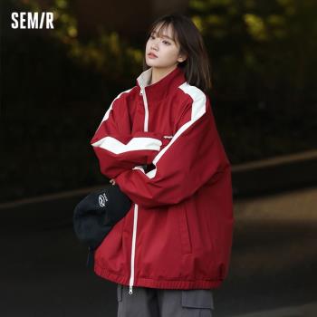 森馬正反兩面穿外套女春秋寬松立領防風防水沖鋒衣美式棒球服夾克