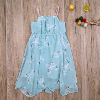 H家外貿歐美 女童夏款雪紡裙禮服裙子洋裝公主裙吊帶裙收腰連衣裙