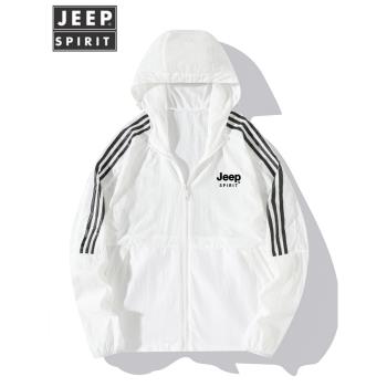 JEEP專業全面男士防曬衣夏季超薄款冰絲透氣連帽運動釣魚衣服外套